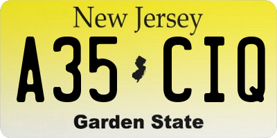 NJ license plate A35CIQ