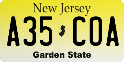 NJ license plate A35COA