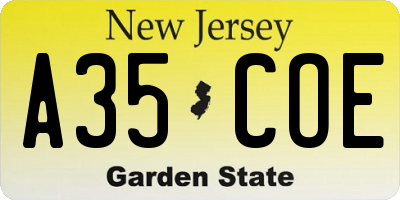 NJ license plate A35COE