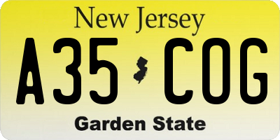 NJ license plate A35COG