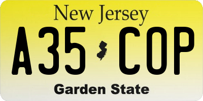 NJ license plate A35COP