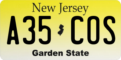 NJ license plate A35COS