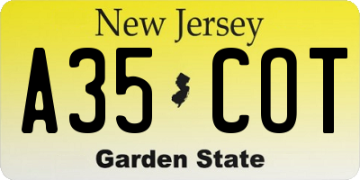 NJ license plate A35COT