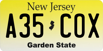 NJ license plate A35COX
