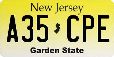 NJ license plate A35CPE