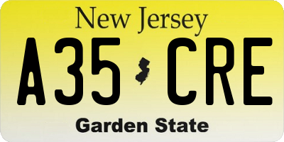 NJ license plate A35CRE