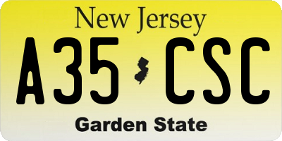 NJ license plate A35CSC