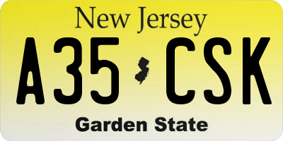 NJ license plate A35CSK