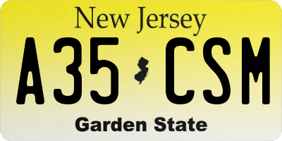 NJ license plate A35CSM