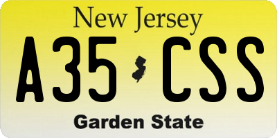 NJ license plate A35CSS