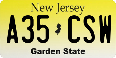 NJ license plate A35CSW