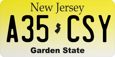 NJ license plate A35CSY