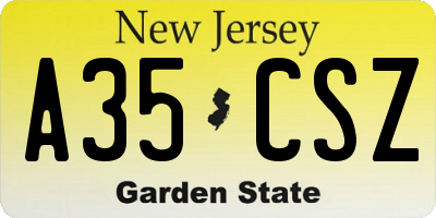 NJ license plate A35CSZ