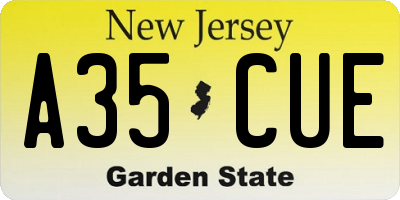 NJ license plate A35CUE