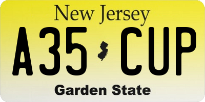 NJ license plate A35CUP