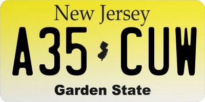 NJ license plate A35CUW
