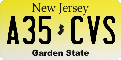 NJ license plate A35CVS