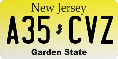 NJ license plate A35CVZ