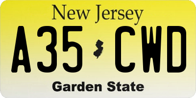 NJ license plate A35CWD