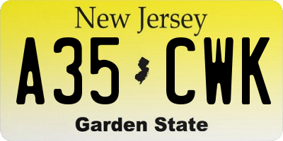 NJ license plate A35CWK
