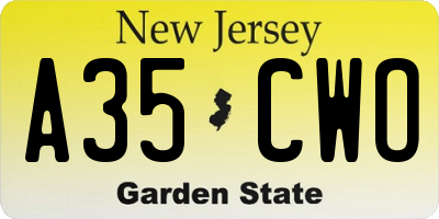 NJ license plate A35CWO