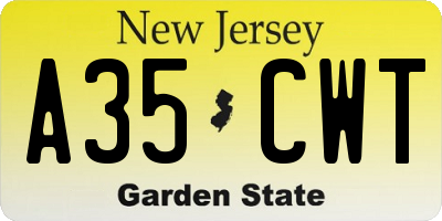 NJ license plate A35CWT