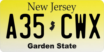 NJ license plate A35CWX
