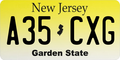 NJ license plate A35CXG