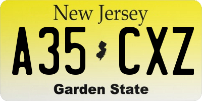NJ license plate A35CXZ