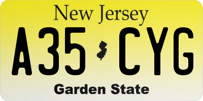 NJ license plate A35CYG