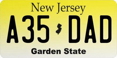 NJ license plate A35DAD