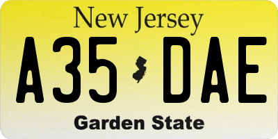 NJ license plate A35DAE