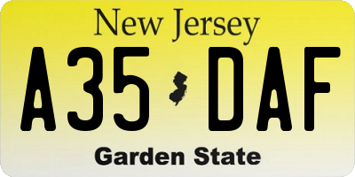 NJ license plate A35DAF