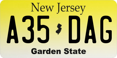 NJ license plate A35DAG
