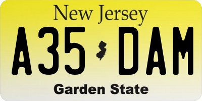 NJ license plate A35DAM