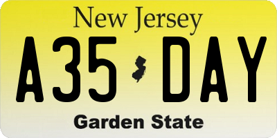 NJ license plate A35DAY