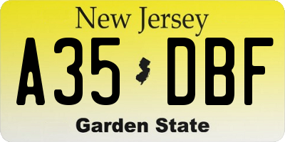 NJ license plate A35DBF