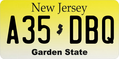 NJ license plate A35DBQ