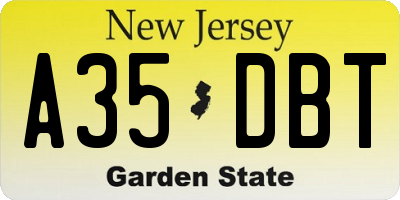 NJ license plate A35DBT