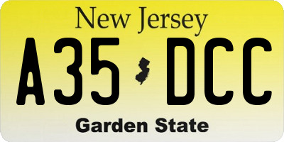 NJ license plate A35DCC