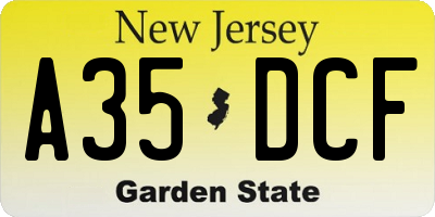 NJ license plate A35DCF