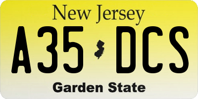 NJ license plate A35DCS