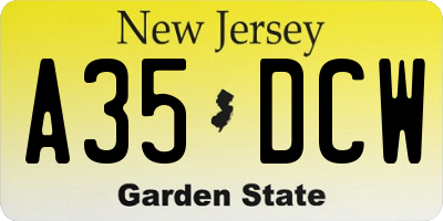 NJ license plate A35DCW