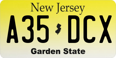 NJ license plate A35DCX