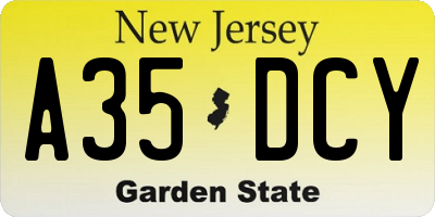 NJ license plate A35DCY