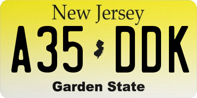 NJ license plate A35DDK