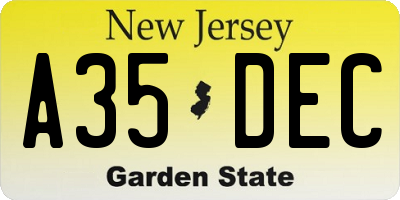 NJ license plate A35DEC