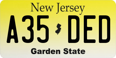 NJ license plate A35DED