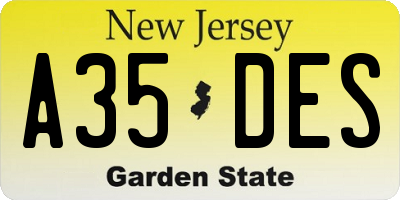 NJ license plate A35DES