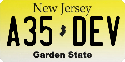 NJ license plate A35DEV